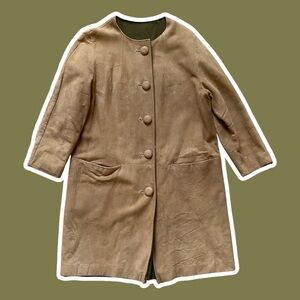 VTG ~ 1960s ~ Tan Leather Car Coat ~ Wool Lining ~ Classic ~ Midi ~ Size Medium